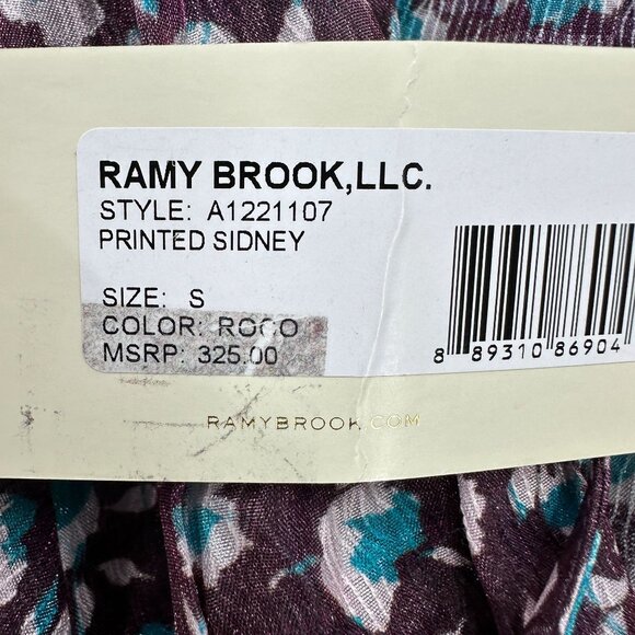 Ramy Brook Blouse Womens Small Wine Blue Pullover Sidney Printed Flutter Sleeve - Picture 11 of 11